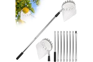 Sadoia Fruit Picker Pole with Basket Telescoping -Adjustable 11.5FT Apple Picker Pole with Big Non-Woven Basket Fruits Catcher for Apples, Mango, Lemon, Orange - Easy to Assemble and Store