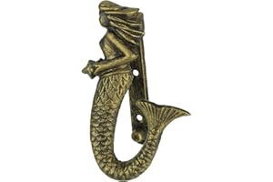 Zeckos Enchanting Antique Bronze Finish Cast Iron Mermaid Door Knocker - Decorative Coastal Fantasy Accent for Front Doors - Intriguing Decor - 5.75 Inches High