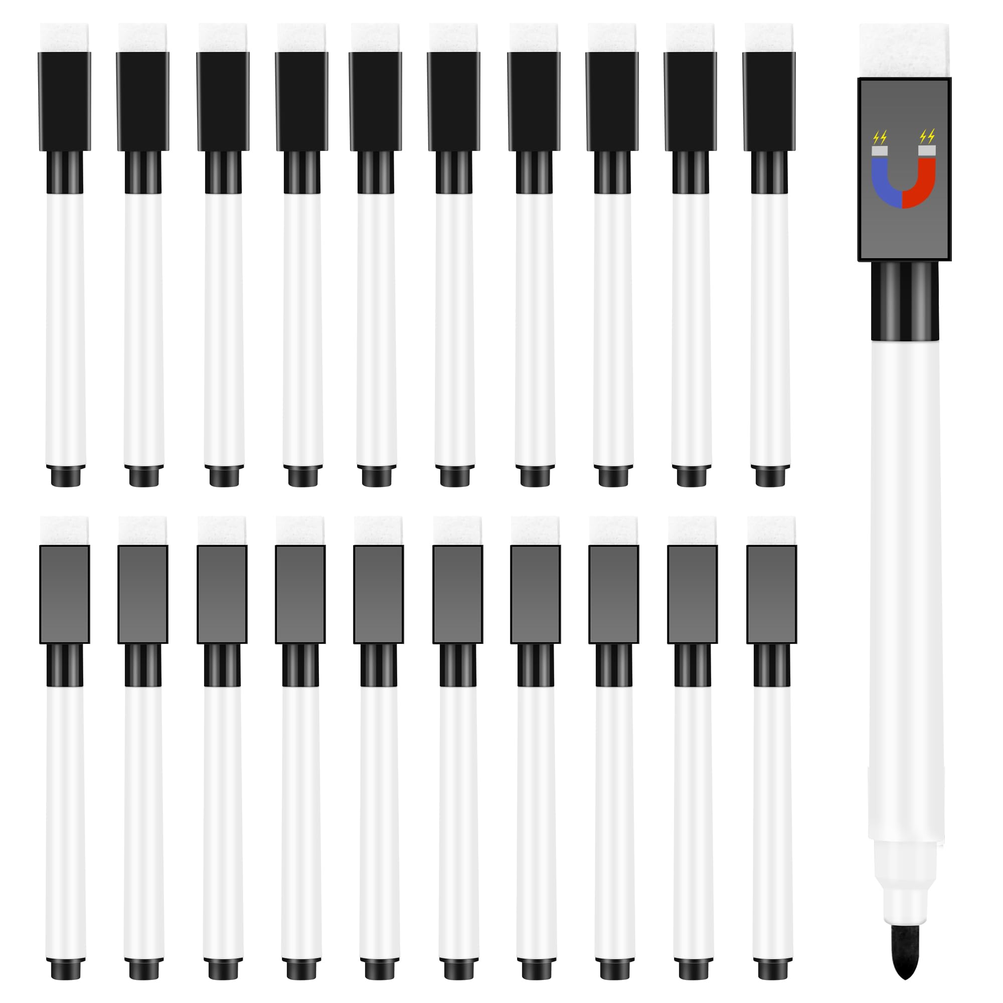 Meetory 20PCS Whiteboard Markers, Black Whiteboard Pens Fine Tip Magnetic White Board Pens Dry Erase Markers for School, Office, Home, Work White Board & Calendar, Refrigerator