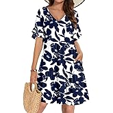 AUNEAL Summer Dresses for Women 2026 Loose V Neck Ruffle Sleeve Tiered Flowy Casual A Line Mini Beach Dress with Pockets