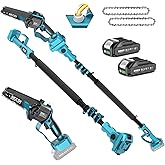 SEESII 2-in-1 Electric Pole Saws for Tree Trimming | Cordless Mini Chain Saw 6-Inch with Extension Pole for Pruning, Wood Cutting, Branch Cutter for Yard Work,2&times;2000mAh Batteries