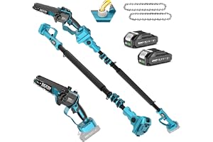 SEESII 2-in-1 Electric Pole Saws for Tree Trimming | Cordless Mini Chain Saw 6-Inch with Extension Pole for Pruning, Wood Cutting, Branch Cutter for Yard Work,2×2000mAh Batteries