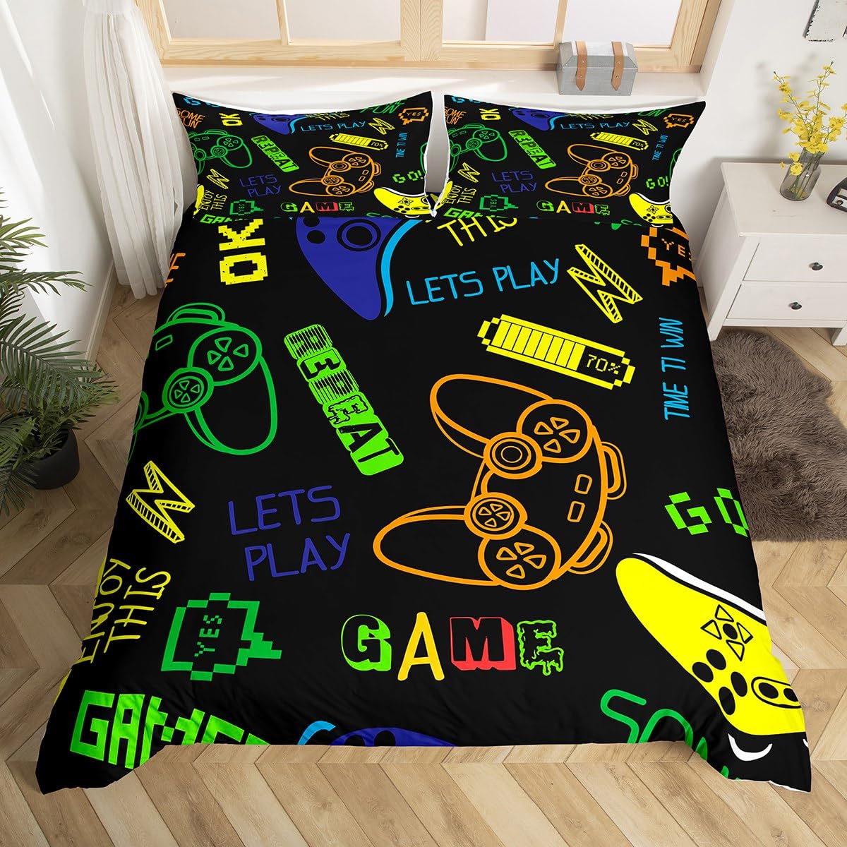 Loussiesd Kids Gaming Bedding Set Game Bedding Single For Boys Child Bedroom Gift Gamepad Bedding Set,Modern Gamer Video Game Duvet Cover Set Gamer Console Novelty Action Buttons Decor 2 Pcs โ image 1