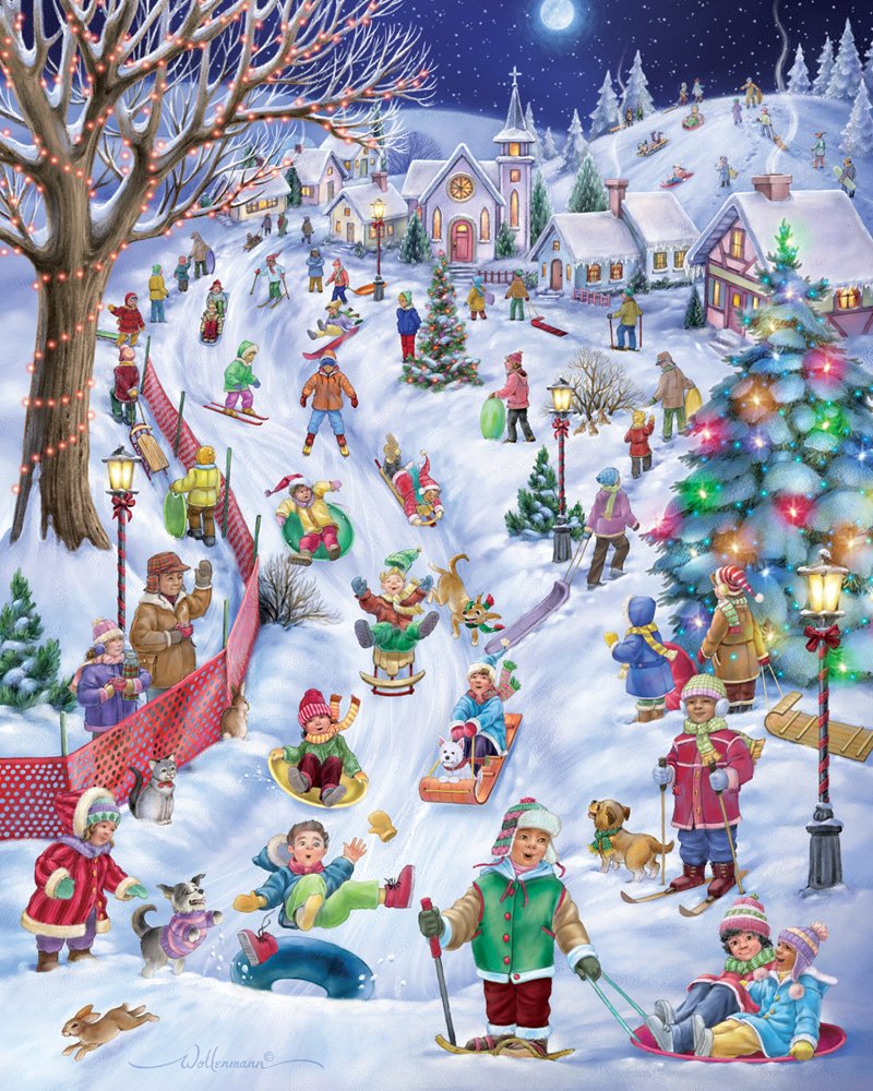 Vermont Christmas Company Sledding Hill Jigsaw Puzzle 1000 Piece 30"x24" - Large, Interlocking Pieces - Unique, Randomly Shaped Pieces