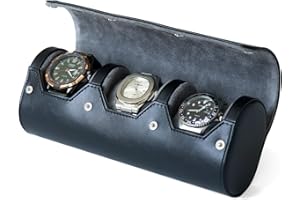 Besforu watch box organizer for mens watch case travel roll Portable 3 Watch Display Storage with Velvet Sections to Holder Large Watch (Black)