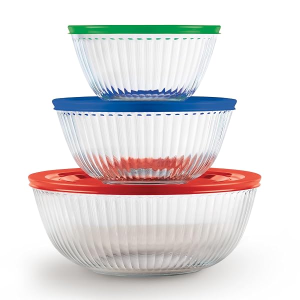 PYREX SCULPTED (3-PACK) GLASS MIXING BOWLS SET WITH...