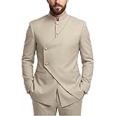 Wangyue Chinese Suit Men 2 Piece Slim Fit Safari Suits for Men Mandarin Collar Suit Chinese Tunic Suits Blazer Pants Set