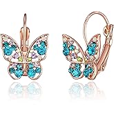 EVEVIC Austrian Crystal Butterfly Leverback Earrings for Women 14K Gold Plated Rhinestone Drop Earrings Hypoallergenic Jewelry Gifts