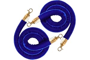 JLXMAXLJ 2PCS Blue Velvet Stanchion Rope 5 Ft Crowd Control Ropes Barrier with Gold Hooks for Party