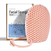 Facial Sponge - Deep Exfoliating Face Mitt, Honeycomb Face Exfoliator for Smoother, Younger Looking Skin, Dead and Dry Skin Remover for Men & Women, Pink