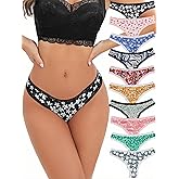Morvia 10-Pack Women Sexy Coquette Contrast Lace Trims Floral Print Thongs Underwear