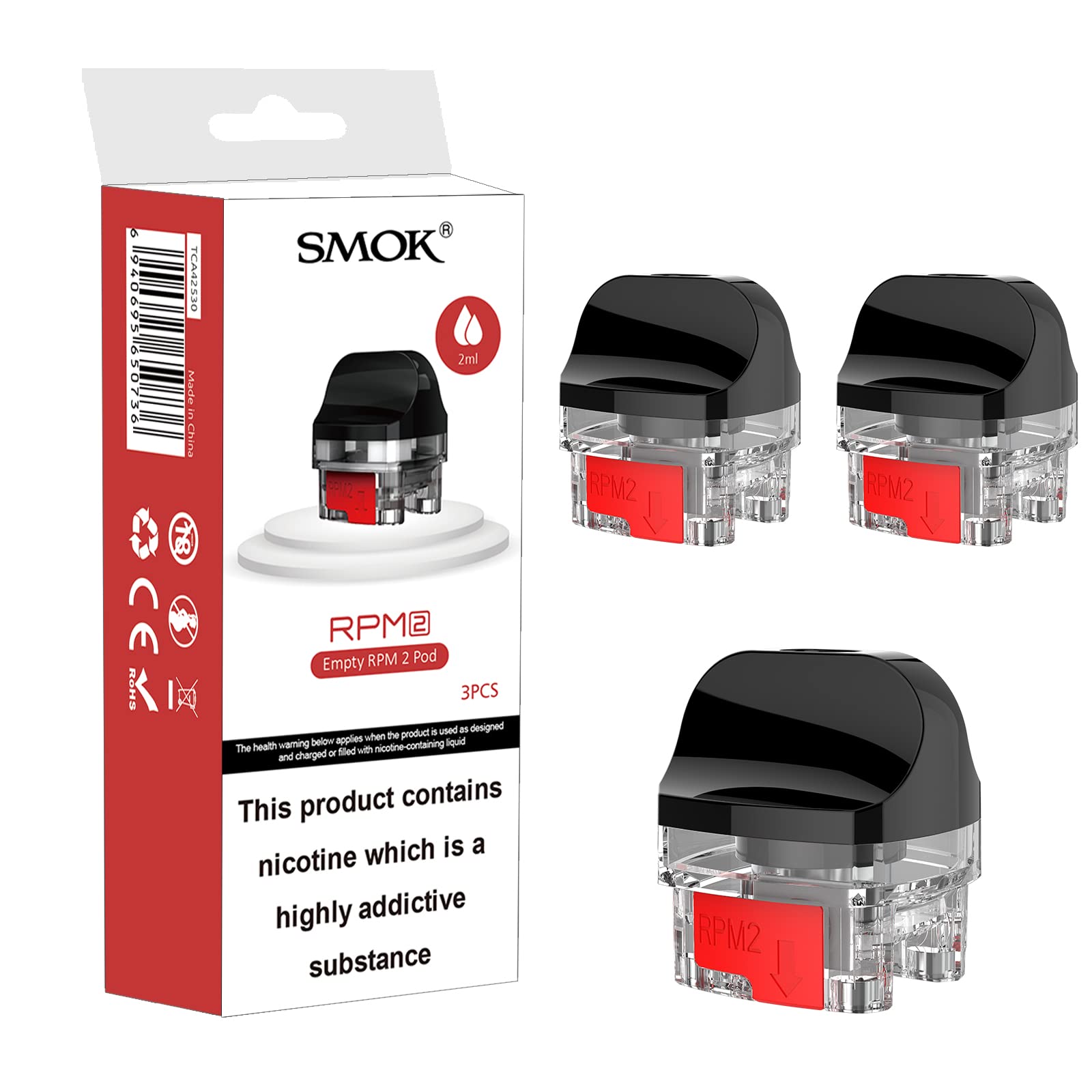 SMOK RPM2 PODs Cartridge [Pack of 3] - Refillable, Empty Replacement Pod that Customize Your Own RPM 2 Coils, Large Mouth Pieces for Better AirFlow, Side Fill, 2mL Capacity, No Nicotine