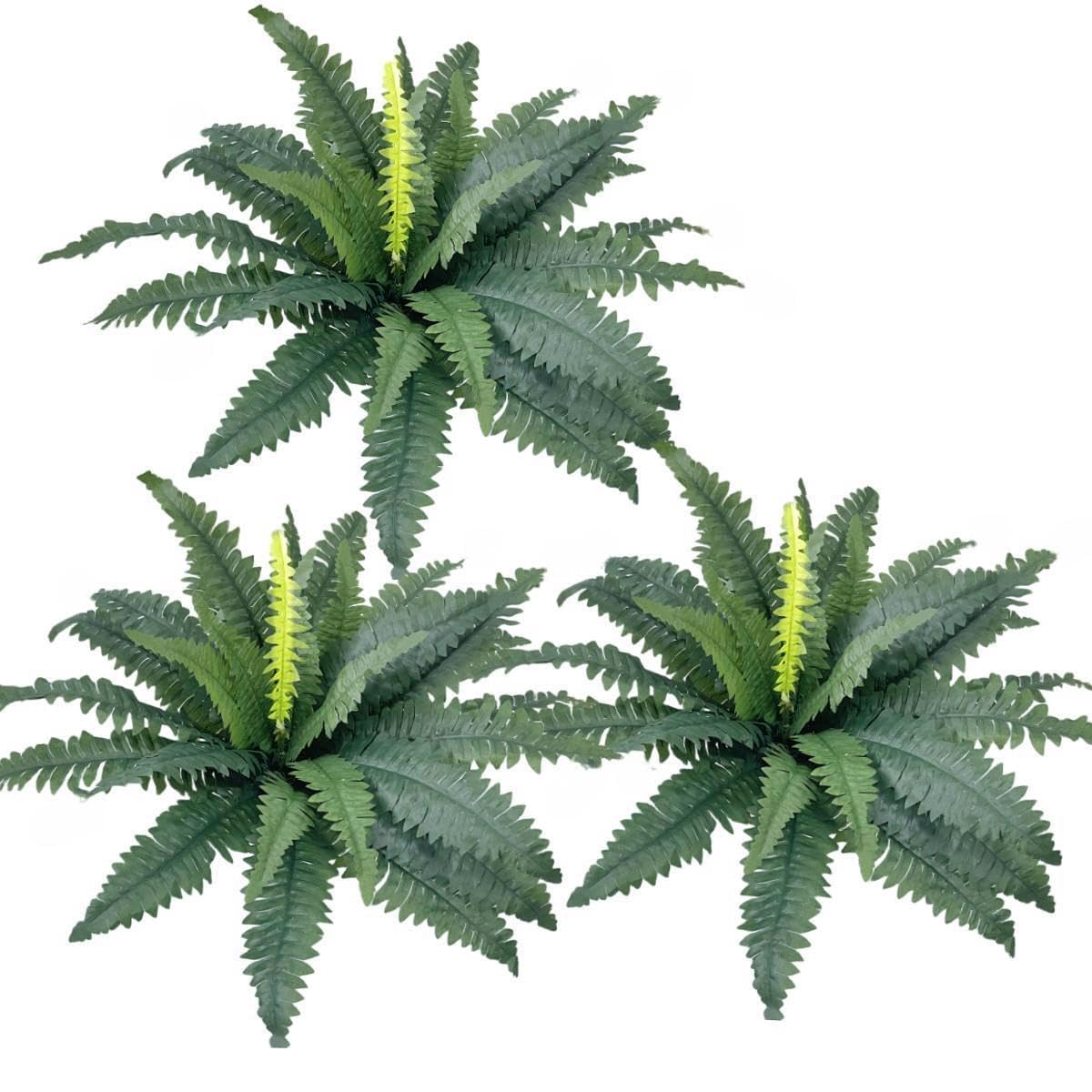 YELIKIT 3 PCS Artificial Ferns for Outdoor, Large Fake Plants Greenery Artificial Boston Fern UV Resistant Faux Plant Shrubs for Indoor Home Potted Garden Porch Farmhouse Decor