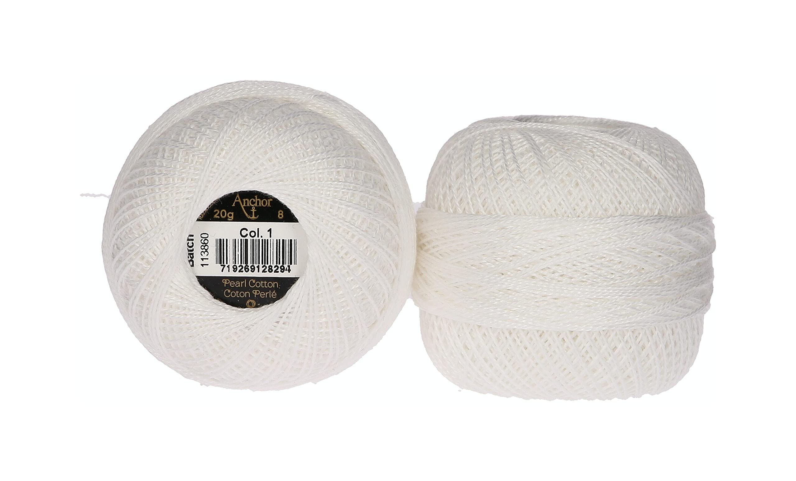 Anchor 4593008-00001 Embroidery Thread, 100% Cotton, Brilliant White, Thickness 8, 164 m, 31 g
