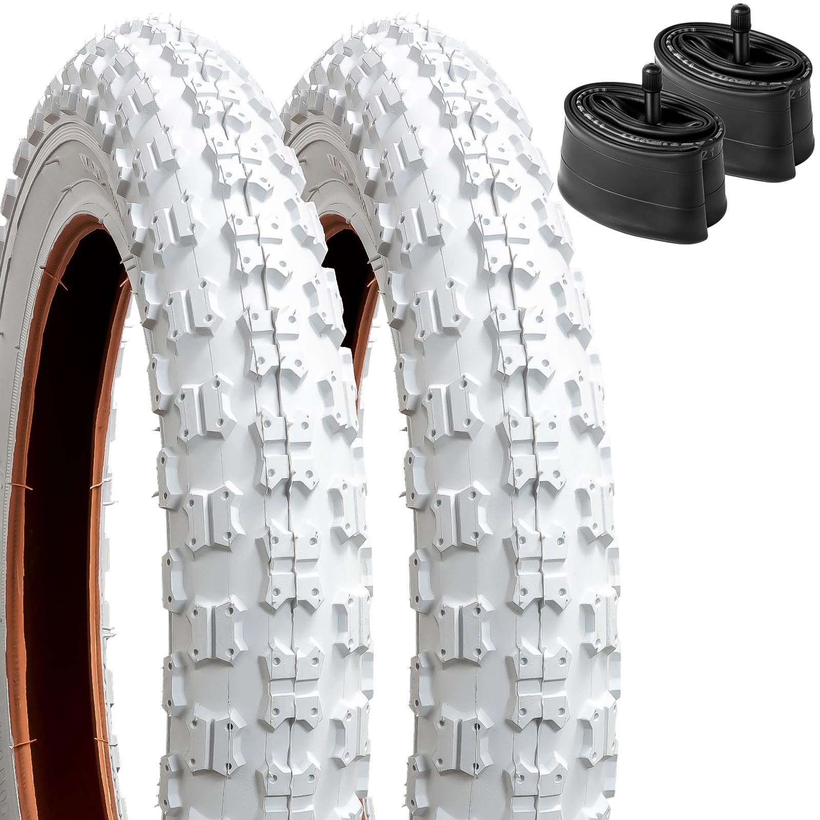 YunSCM 2 PCS 12.5 inch Kid Bike Tyres 12 1/2x2 1/4 Tires 62-203 and 12/12.5 Inner Tubes AV32mm Valve Compatible with 12.5 x 2.25 12 1/2 x2 1/4 baby stroller/Road Bicycle Bike Tyre (White)