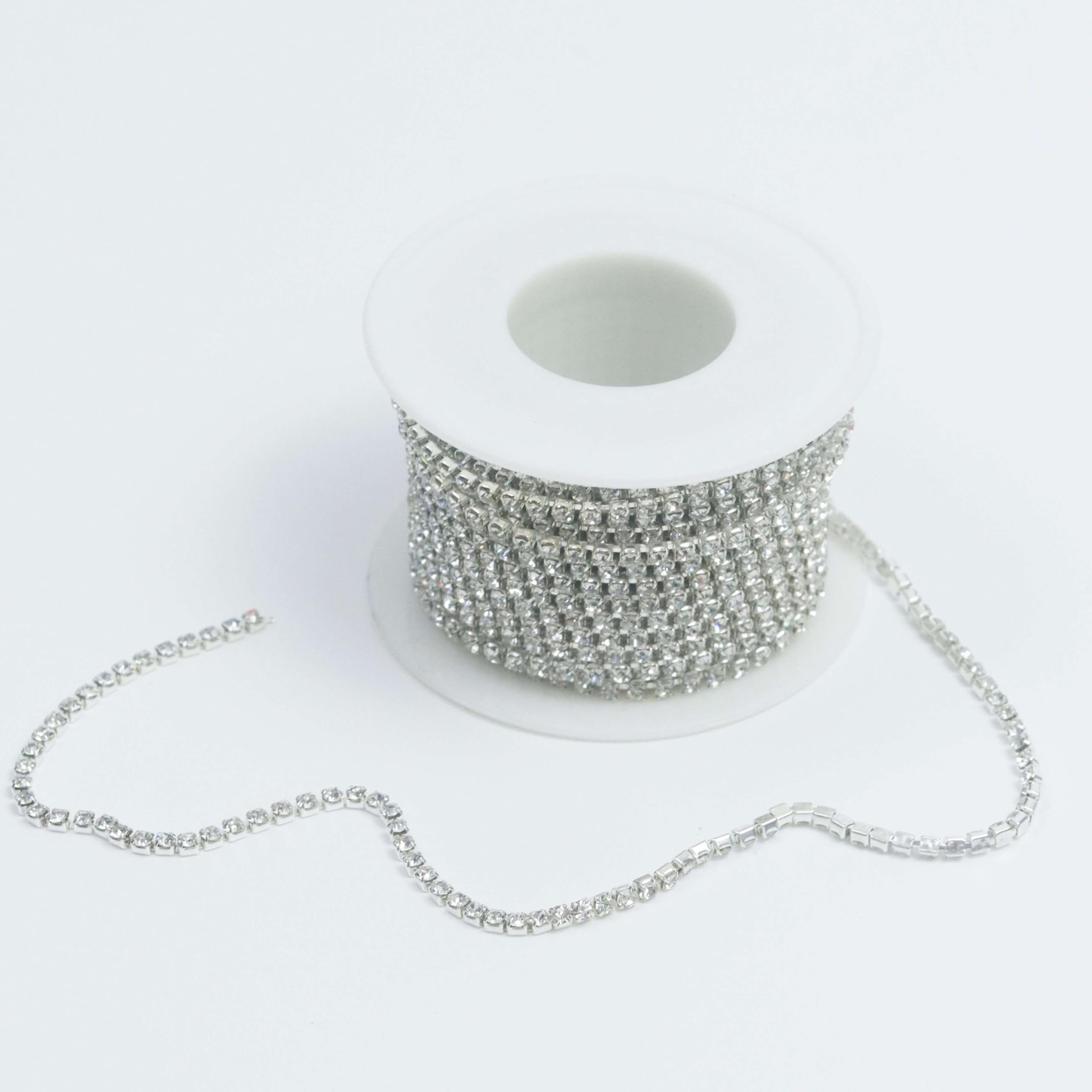 Photo 1 of 10 Yards Silver SS6 Crystal Rhinestone Claw Chain Trim (2mm) for Craft, Jewelry, Wedding Bouquets & DIY Decorations