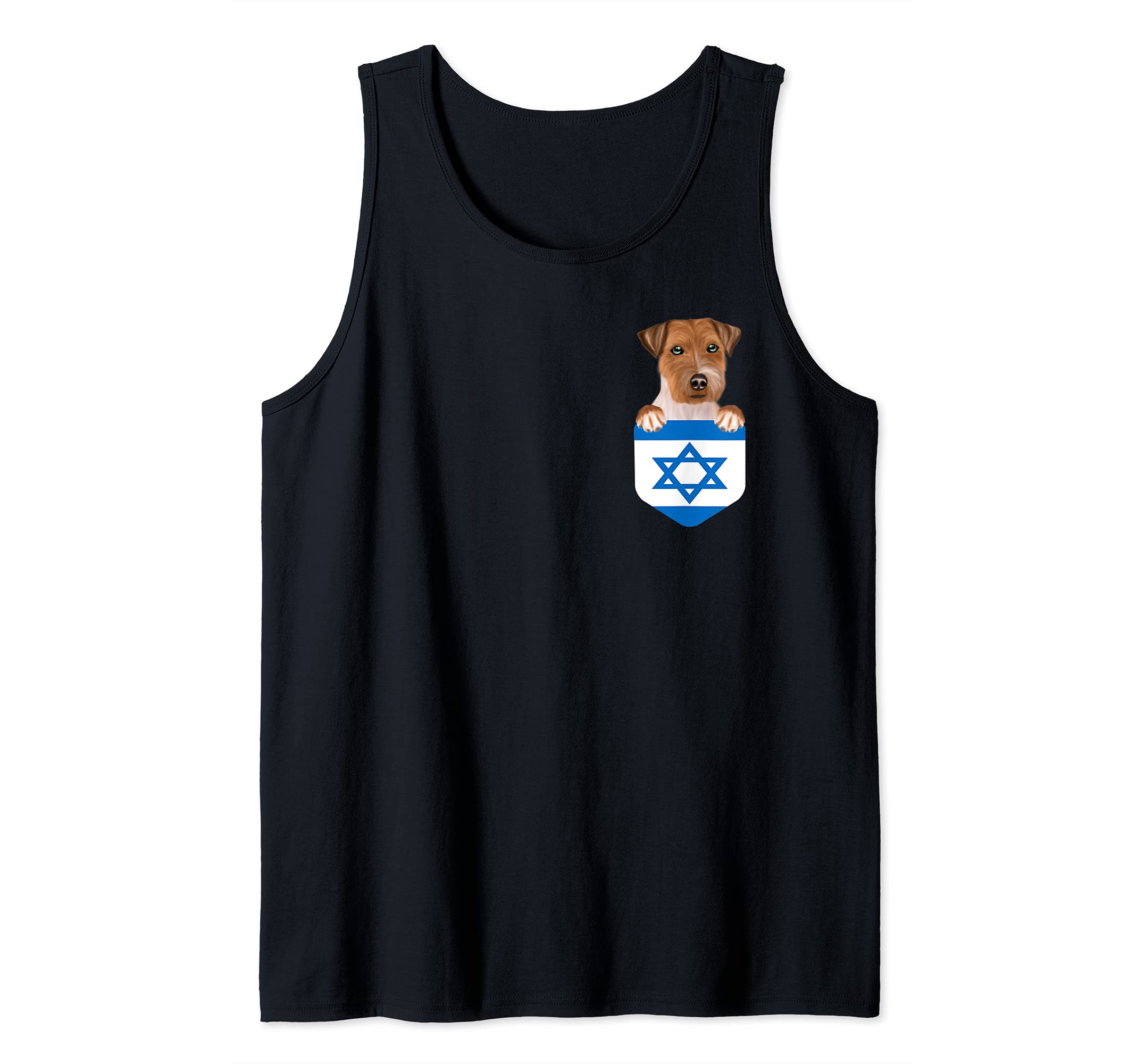 Israel Flag Russell Terrier Dog In Pocket Tank Top