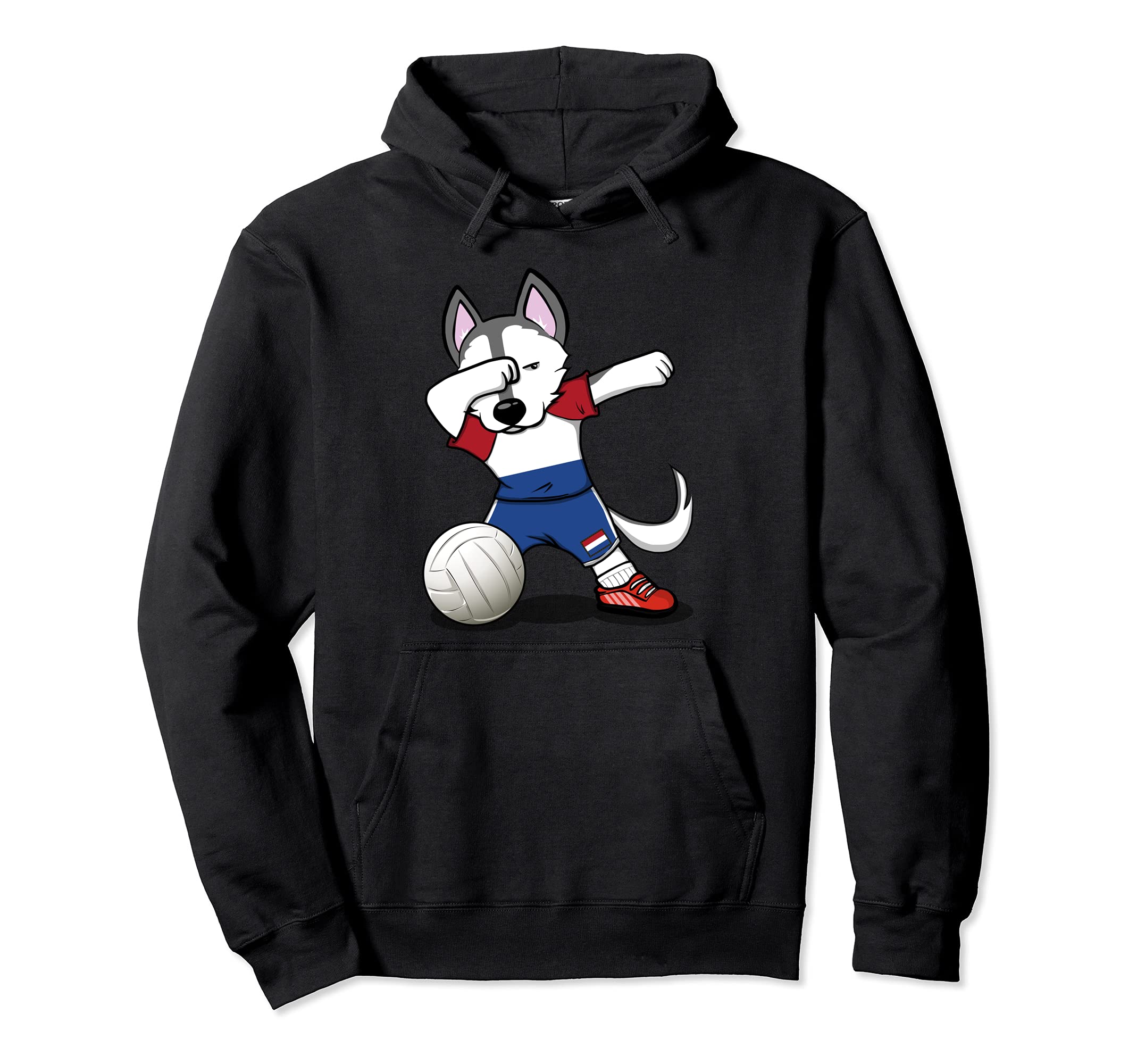Dabbing Husky Netherlands Volleyball Fans Jersey Dutch Flag Pullover Hoodie