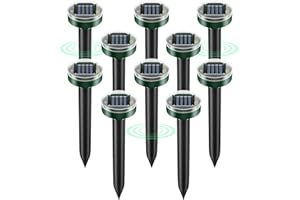 PESTMENTOR 10 Pack Mole Repellent Solar Powered, Upgrade IP65 Waterproof Ultrasonic Deterrent Stake, Gopher Vole Repellent for Lawn Garden Yard, Repellent Rat, Squirrel, Skunk, Mole