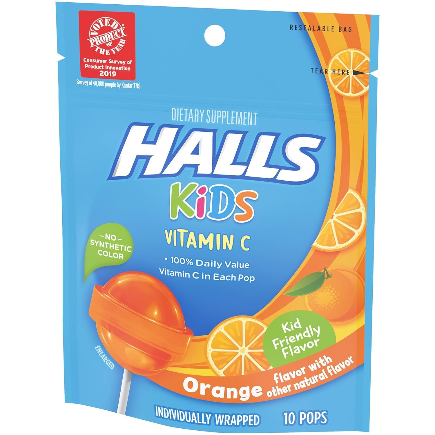 Halls Kids Orange Vitamin C Pops - for Children - 20 Pops (2 bags of 10 Pops)
