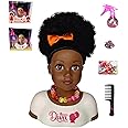Black African Brown Styling Head Dolls with Curly Afro Hair and 5 Accessories, for Kids, Kids Toys for Ages 3 Up