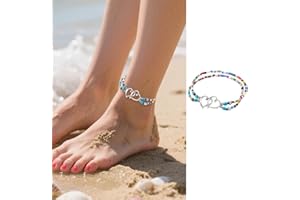 Boho Hearts Stretch Ankle Bracelet Layered Beaded Beach Anklet Cute Heart Foot Jewelry for Women Beach Party