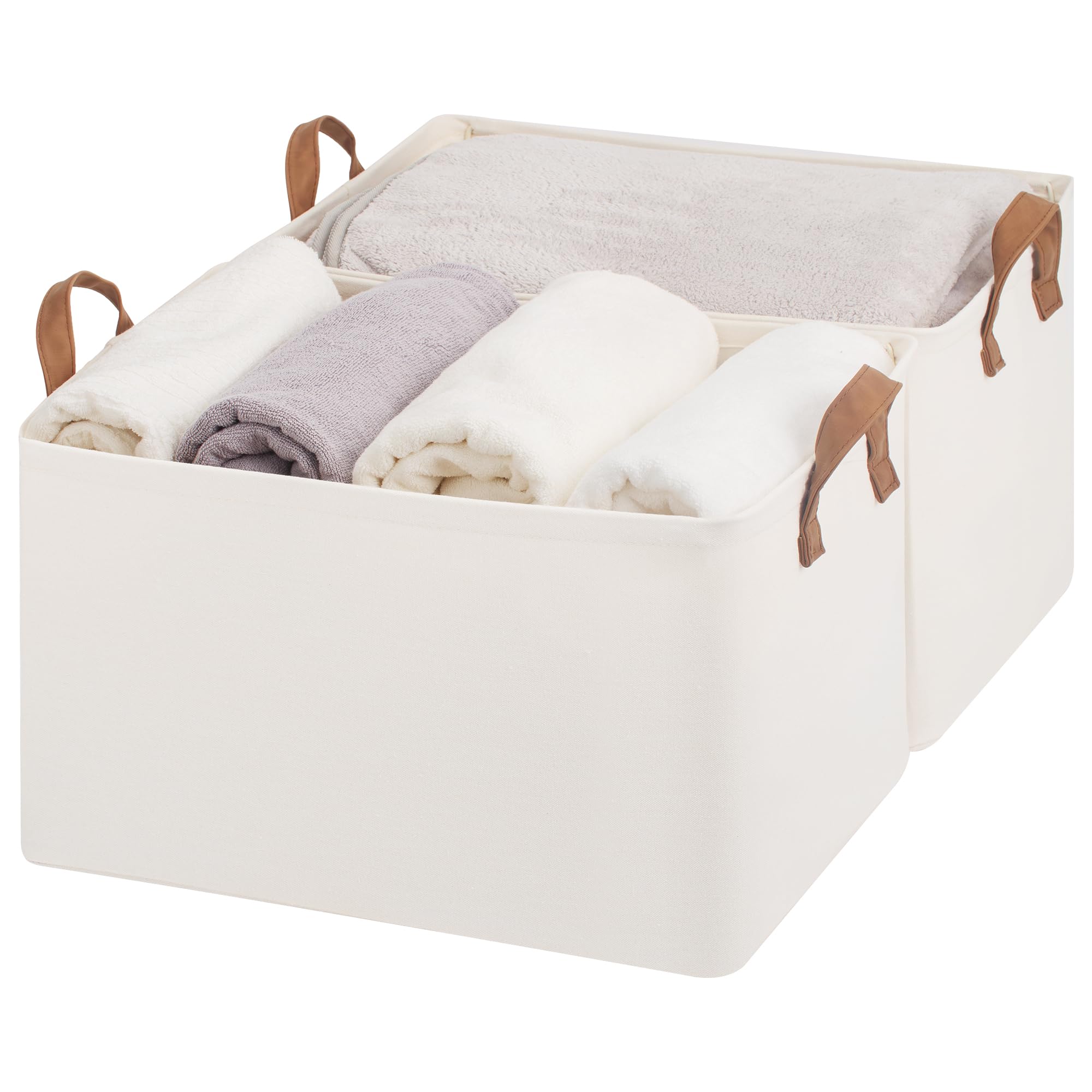 Photo 1 of StorageWorks Storage Bins, Fabric Storage Bins for Shelves, Extra Large Storage Baskets with Metal Frame, Closet Baskets and Bins with Handles, Jumbo, Natural Color, 2-Pack