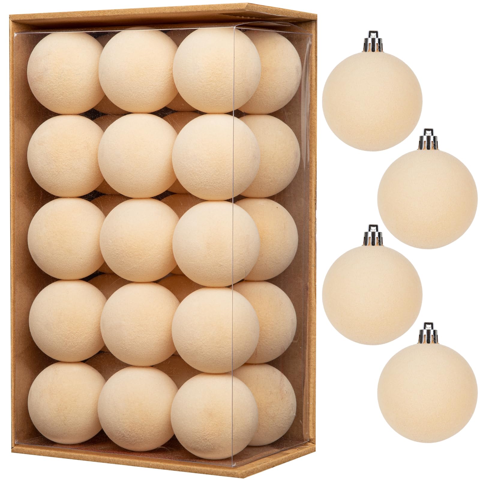 Photo 1 of 30PCS Velvet Christmas Ball Ornaments Set, 2.36" Shatterproof Baubles for Christmas Tree Decorations, Hanging Baubles with Soft Velvet Finish for Thanksgiving Holiday Party Décor, Cream White