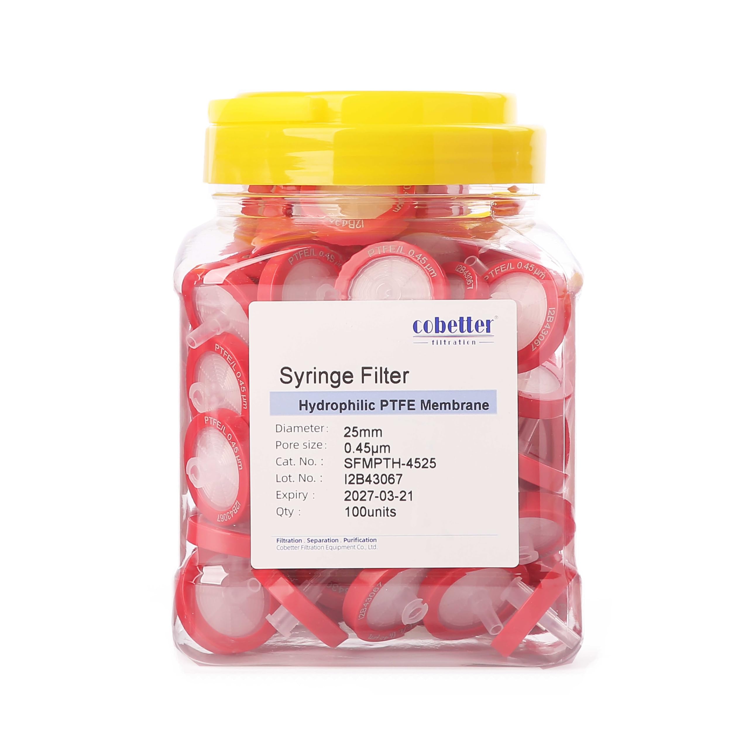 COBETTER 100 Pack Syringe Filter PTFE hydrophilic