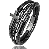 Multi-Layer Braided Leather Bracelets Mens Cross Leather Bracelet Wristband Religious Leather Bracelets Men Customized Gifts