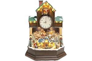 MOMENTS IN TIME 17.1” Christmas Cuckoo Clock with Animated Christmas Village Scene LED Lights Music & Hourly Cuckoo Function Plug-in Power Adapter Included Holiday Home Décor Display