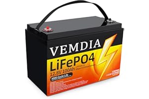 VEMDIA 12V 100Ah LiFePO4 Lithium Battery, Group 31 Low-Temp Protection LiFePO4 Battery Built-in 100A Smart BMS, 15000 Deep Cycles Rechargeable Battery Life Great for Solar, Wind Power, Home, RV