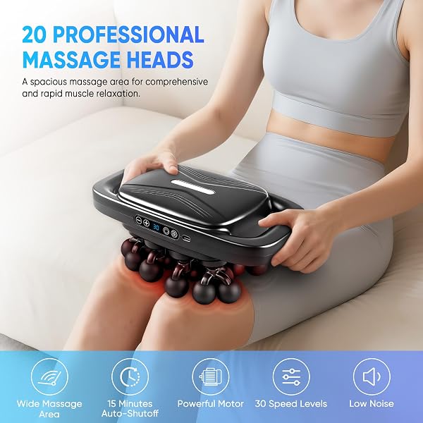 KOCUNO 20-HEAD MASSAGE GUN SET, DEEP TISSUE MASSAGER WITH 3 MODES & 30 LEVELS, MUSCLE MASSAGER PAIN RELIEF, PERCUSSION MASSAGE GUN FOR BACK/SHOULDERS/LEGS/WAISTS (BLACK, 20-HEAD)