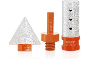 Lawei 3PCS Diamond Beveling Chamfer Bits Set, Tile Cone Grinder Bit with 5/8-11 Thread Adapter, 1In Diamond Drill Bits for Ho
