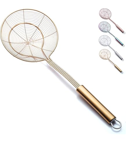 Lot Louche Et écumoire En Inox Doré - Acier Inoxydable 304 Qualité Alimentaire - Longueur 20cm