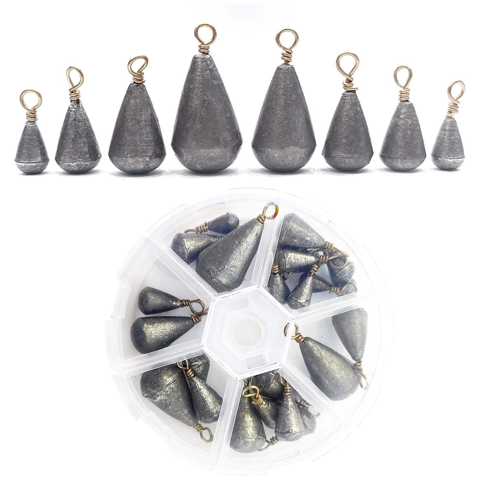 25 Pcs Fishing Weights Mixed Fishing Sinkers & Weights 30g 20g15g 10g 7g 5g 3g 2g Angler Tackle Accessory Fishing Weights Tear Drop Style Sinkers for Saltwater, Freshwater, River