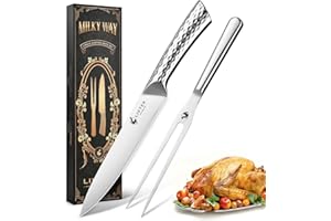 Carving Knife and Fork Set - Livtek 8" Slicing Knife and 7" Fork - German High Carbon Stainless Steel - Brisket Slicer, Turke