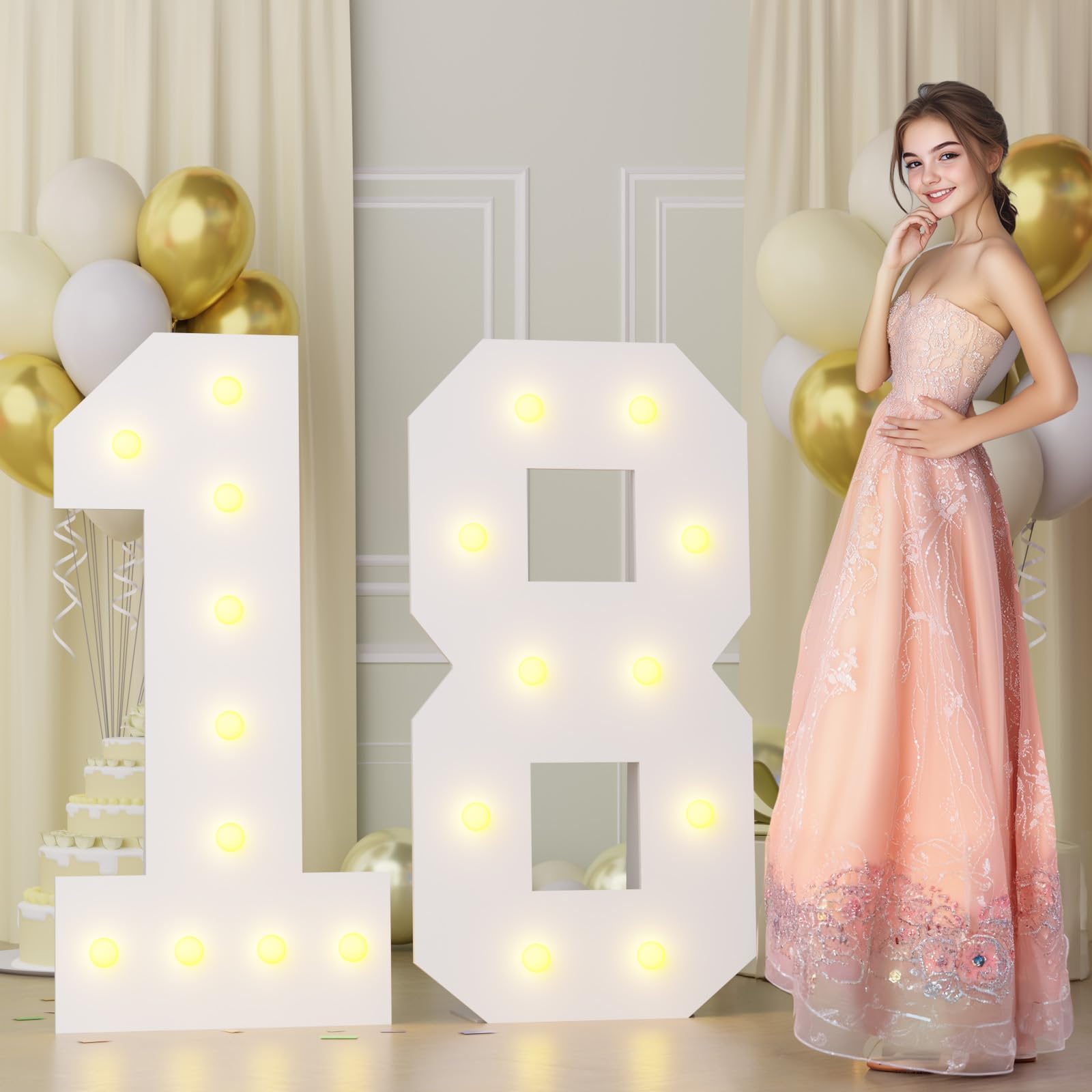 Photo 1 of 4FT 18 Marquee Numbers, Big 18 Light Up Numbers for 18th Birthday Decorations Warm Light 18 Year Old Birthday Decorations for Anniversary Party Decor