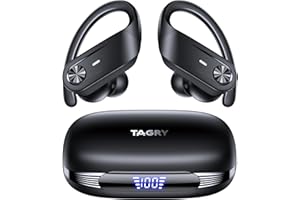 TAGRY Wireless Earbuds Bluetooth 5.4 Headphones 80Hrs Playtime LED Display IPX7 Waterproof Sport Ear Buds with Earhook Mic in-Ear Earphones Stereo Sound Earbud for Workout Running Exercise Gym Black