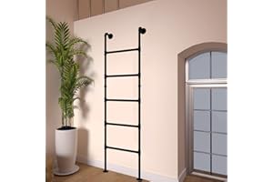 YIQIFLY Wall Mounted Floor Mounted Ladders 5.6 ft, Basement Window Well Egress Ladder Heavy Duty Metal Bunk Bed Ladder for Attic Loft Deck Camper Van RV，330lbs Capacity 1.7m Black