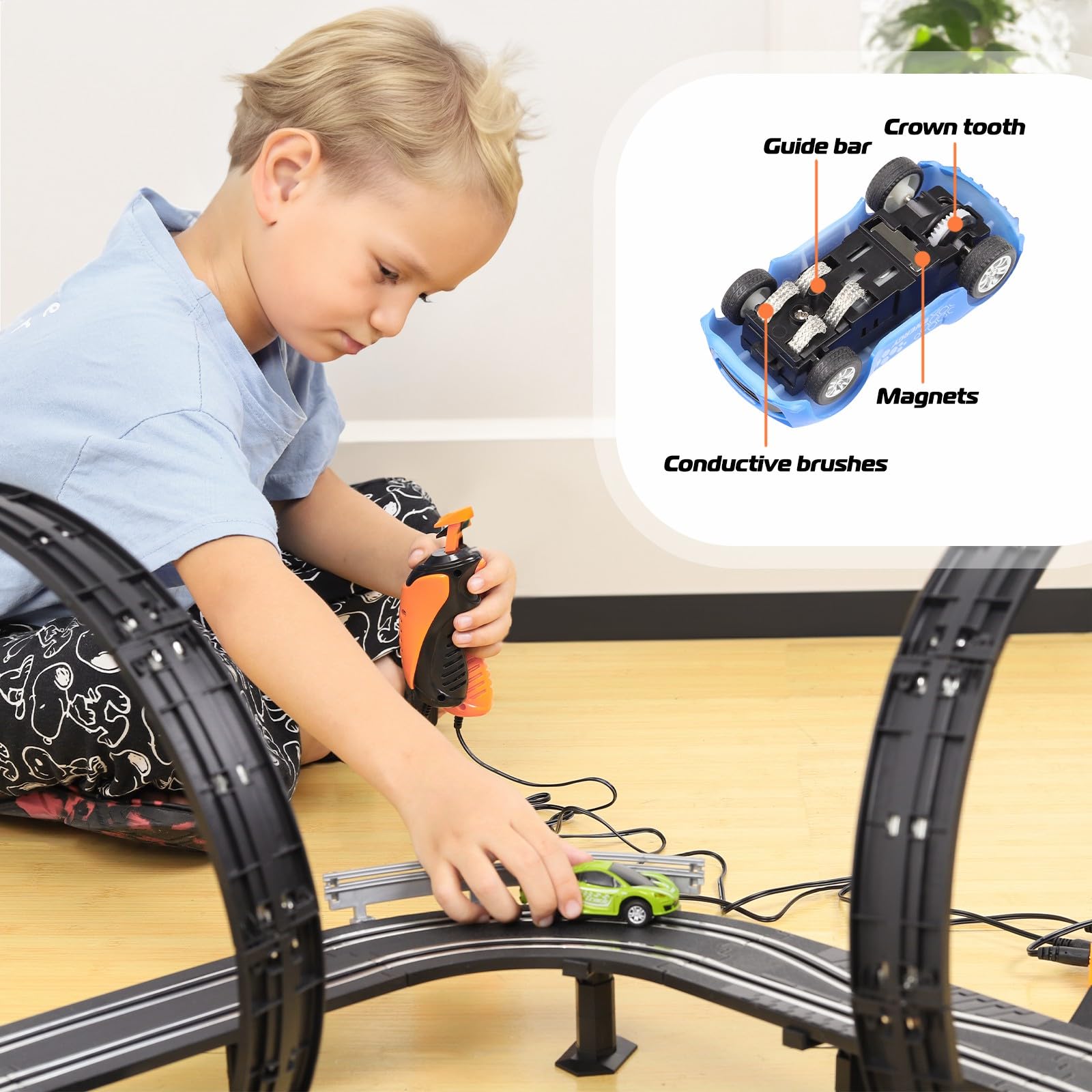 Slot Car Race Track Set, Battery or Electric Race Car Toys for 3 4 5 6+ Year Old Boys Gifts, 4pcs Slot Cars & 23 FT Dual Racing Game Lap Overpass Track, Gifts Toys for Boys Kids Age 6 7 8-12