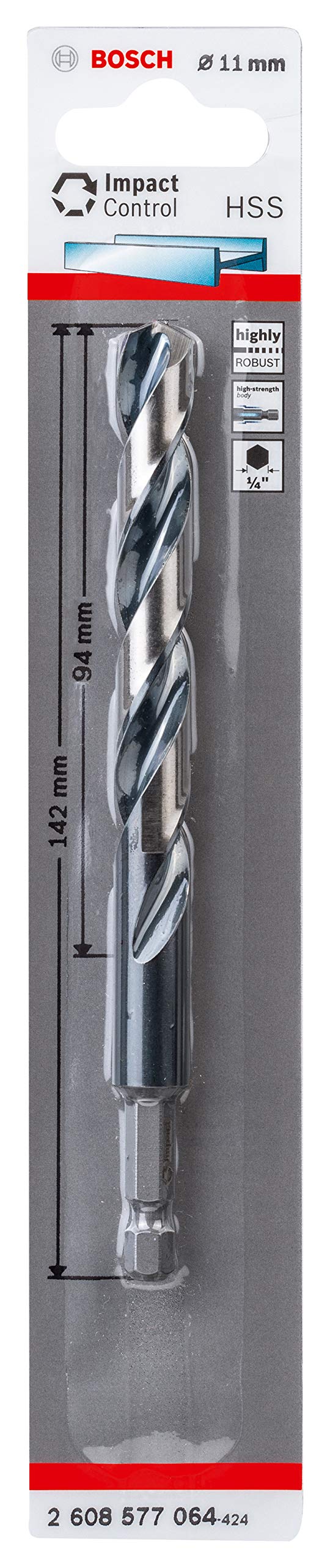 Bosch Professional Impact Control HSS Twist Drill Bit (for metal, 11 x 94 x 142 mm, accessories for impact drills)