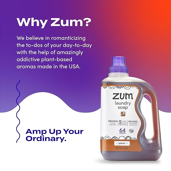 INDIGO WILD ZUM CLEAN LAUNDRY SOAP – PLANT-BASED LIQUID LAUNDRY SOAP – CONTAINS BAKING SODA, ESSENTIAL OILS & SAPONIFIED COCONUT OIL – AMBER – 64 FL OZ (2 PACK)