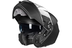 ILM Adult Motorcycle Modular Full Face Helmet Flip up Dual Visor DOT Approved Model 159(Matte Black,Large)