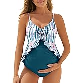 Summer Mae Maternity Swimsuit One Piece Ruffle Cutout Pregnancy Bathing Suit Lace Up Swimwear