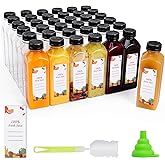 OBKJJ Plastic Juice Bottles 150 pcs 16 oz Empty Plastic Water Bottles with Caps Reusable Clear Beverage Containers for Drinking, Juicing, Smoothie, Water with 2 Brushes, 2 Funnels (16-OZ)