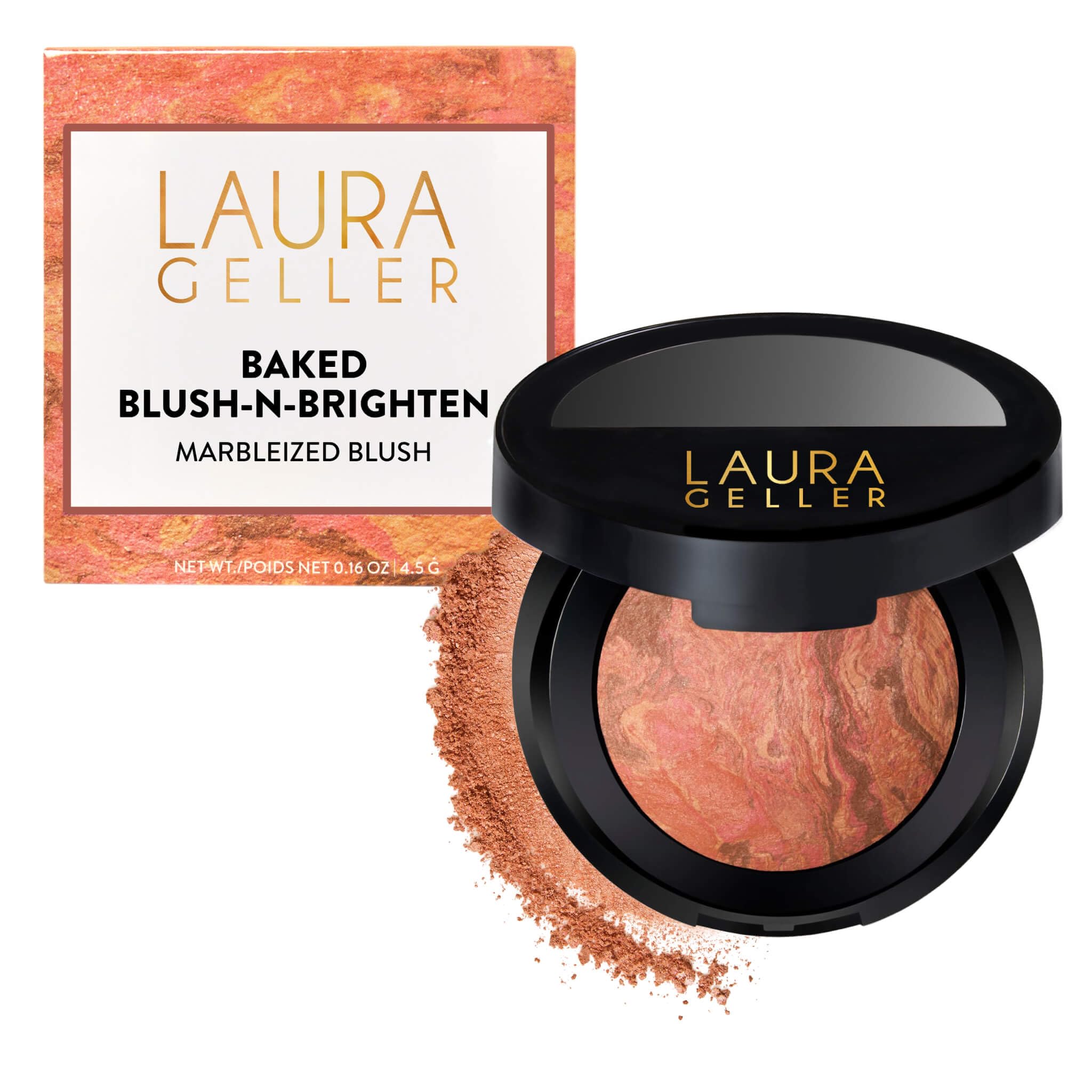 LAURA GELLER NEW YORK Baked Blush-n-Brighten Marbleized Blush for Cheeks - Natural Finish - Buildable Color (105 Beachy Horizon)