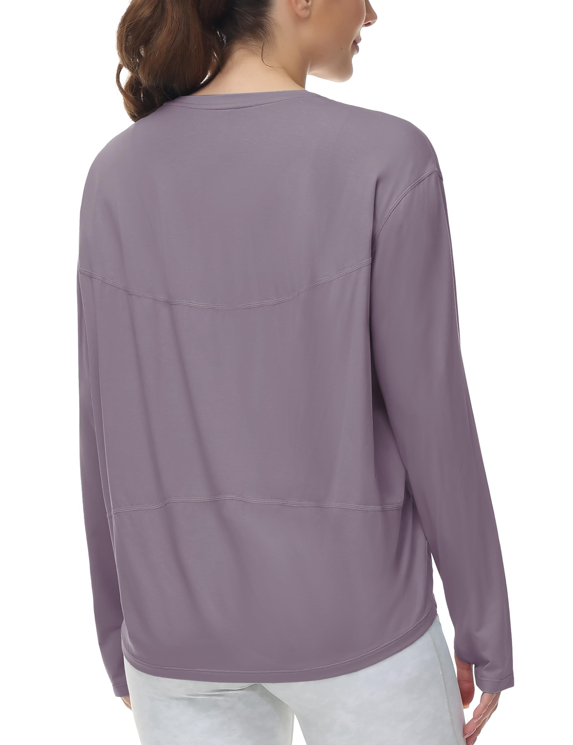 Photo 1 of **MINOR STAIN**
THE GYM PEOPLE Women's Long Sleeve Workout Shirts Back Loose Fit Running Tee Tops with Thumb Hole Grey Purple Small