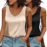 Geyoga 2 Pack Womens Silk Satin Tank Tops V Neck Blouses Sleeveless Casual Tank Shirts Cami Shirt Basic Camisole