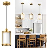 Osimir Brushed Gold Pendant Lights Kitchen Island, 1-Light Modern Brass Mini Hanging Light Fixtures with Milk Glass, Farmhous